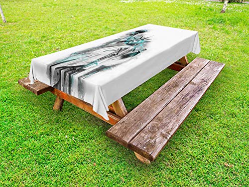 ABAKUHAUS Carbone Tovaglia da Esterno, Lady Liberty Geometric Art, Tovaglia da Picnic Lavabile Decorativa, 145 cm x 265 cm, Seafoam Pearl