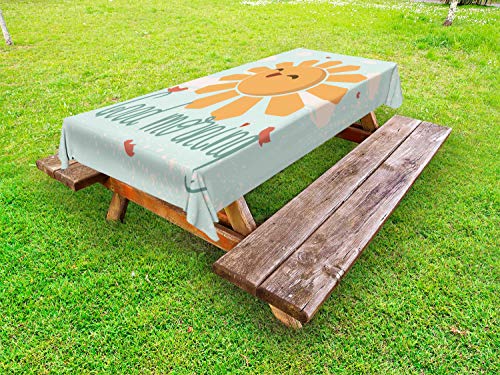 ABAKUHAUS Detto Tovaglia da Esterno, Happy Sun Birds, Tovaglia da Picnic Lavabile Decorativa, 145 cm x 305 cm, Pale Blue Albicocca