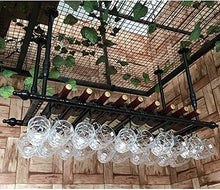 Elegante Scaffale per Vino Portabottiglie Europeo per Caffè, Portabottiglie per Vino Creativo in Vetro Rosso con Portabottiglie Rovesciato, HJJ, 60cm * 30cm