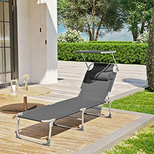 SONGMICS Lettino Prendisole, Sdraio Pieghevole e Leggera, con Poggiatesta Parasole e Schienale Reclinabile, 53 x 193 x 29,5 cm, Max Portata 150 kg, per Giardino Terrazzo Balcone, Grigio Scuro GCB19UV1
