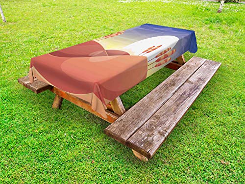 ABAKUHAUS Duna Tovaglia da Esterno, Cartoon Style Wildlife Setting, Tovaglia da Picnic Lavabile Decorativa, 145 cm x 265 cm, Multicolore