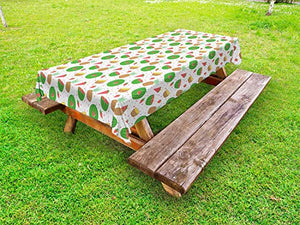 ABAKUHAUS Tropicale Tovaglia da Esterno, Frutta esotica Polka Dots, Tovaglia da Picnic Lavabile Decorativa, 145 cm x 210 cm, Bianco Multicolor
