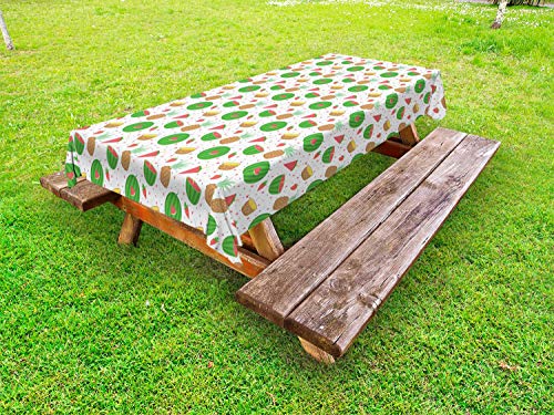 ABAKUHAUS Tropicale Tovaglia da Esterno, Frutta esotica Polka Dots, Tovaglia da Picnic Lavabile Decorativa, 145 cm x 265 cm, Bianco Multicolor