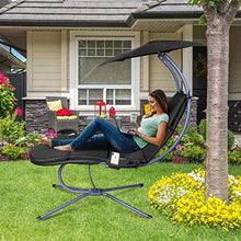 RANSENERS® Sdraio Sospesa, Lettino a dondolo da giardino, sedia relax, Con ombrellone regolabile e portabicchieri, carico massimo 160 kg, con rapporti di prova tedesco TÜV, Nero