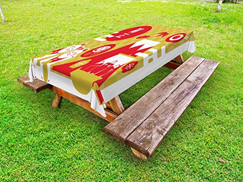 ABAKUHAUS Cat Giapponese Tovaglia da Esterno, Capodanno Hill, Tovaglia da Picnic Lavabile Decorativa, 145 cm x 305 cm, Vermilion Bianco