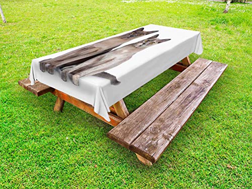 ABAKUHAUS Gattino Tovaglia da Esterno, Coppia Seduta e Staring, Tovaglia da Picnic Lavabile Decorativa, 145 cm x 305 cm, Taupe Grigio e Bianco