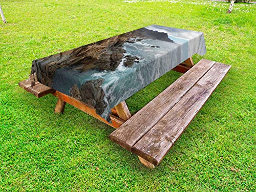 ABAKUHAUS Big Sur Tovaglia da Esterno, Central Coast Nuvoloso Sky, Tovaglia da Picnic Lavabile Decorativa, 145 cm x 305 cm, Cacao e Pale Blue Grey