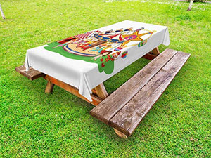 ABAKUHAUS Circo Tovaglia da Esterno, Clown e Bambini Divertimento Arte, Tovaglia da Picnic Lavabile Decorativa, 145 cm x 305 cm, Bianco Multicolor