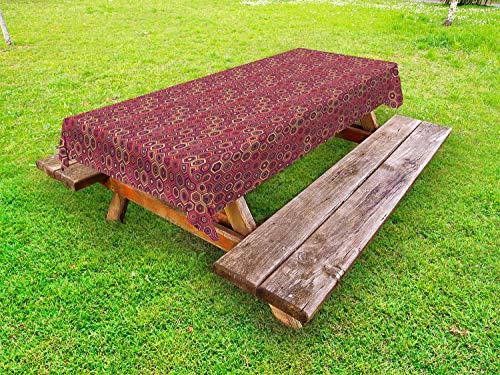 ABAKUHAUS Astratto Tovaglia da Esterno, Intricato Hexagon Forme, Tovaglia da Picnic Lavabile Decorativa, 145 cm x 305 cm, Terra di Siena bruciata Multicolor