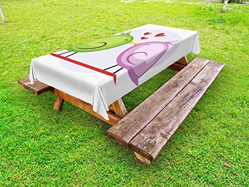 ABAKUHAUS Baciare Tovaglia da Esterno, Cartoon Verde Malva Birds, Tovaglia da Picnic Lavabile Decorativa, 145 cm x 210 cm, Multicolore