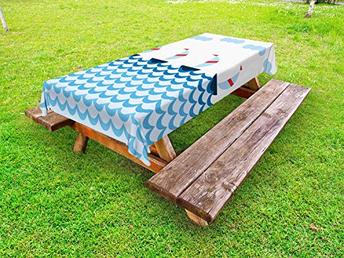 ABAKUHAUS Andare in Barca Tovaglia da Esterno, Barche a Vela on Waves, Tovaglia da Picnic Lavabile Decorativa, 145 cm x 265 cm, Multicolore