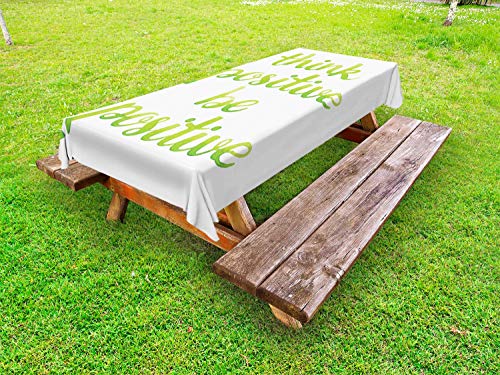 ABAKUHAUS Energia positiva Tovaglia da Esterno, Parole in tonalità Verde, Tovaglia da Picnic Lavabile Decorativa, 145 cm x 210 cm, Mela Verde Lime Green
