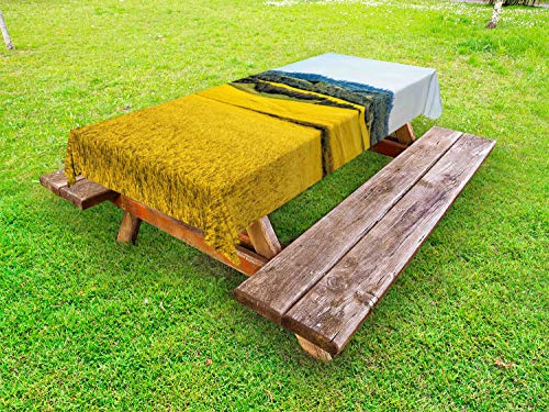 ABAKUHAUS Idaho Tovaglia da Esterno, Campi di Fiori Foto, Tovaglia da Picnic Lavabile Decorativa, 145 cm x 305 cm, Terra Giallo Baby Blue