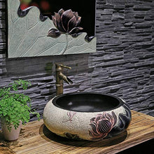 Washbasin Lavabo in Ceramica a Forma di Foglia di Loto Cinese lavabo Ovale lavabo Bagno in Ceramica (44 x 15,5 cm)