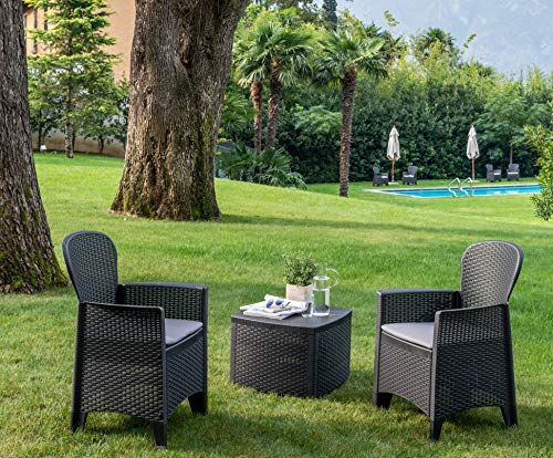 Dmora Set da Giardino con Cuscini, 2 poltrone e 1 tavolino Contenitore da Esterno, Made in Italy, Color Antracite