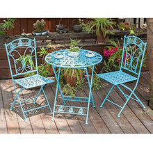 LBYMYB Tavolo da Esterno in Ferro Battuto E Combinazione di Tre Sedie in Ferro Battuto in Ferro Battuto per Il Tempo Libero Creativo per Il Tempo Libero tavolino da caffè (Color : Blue)