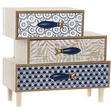 Item - Cassettiera in legno, piccola scatola portagioie in legno, con design mediterraneo con 3 cassetti, 29,5 x 11 x 27 cm