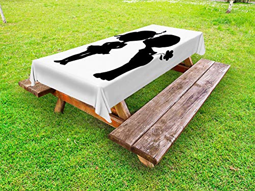 ABAKUHAUS Romantico Tovaglia da Esterno, Ragazzo Che Prova a Baciare Una Ragazza, Tovaglia da Picnic Lavabile Decorativa, 145 cm x 265 cm, Charcoal Grey And White