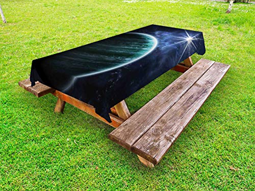 ABAKUHAUS Spazio Tovaglia da Esterno, Planet e Galaxy Art, Tovaglia da Picnic Lavabile Decorativa, 145 cm x 210 cm, Charcoal Grey e Viola Blu