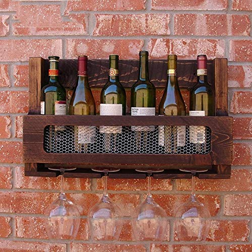 HLL Portabici da Vino, Impianti Di Legno in Legno Massello Appendiabiti ad Alta Portata in Vetro Ricreatore Di Vino Retrò Industriale