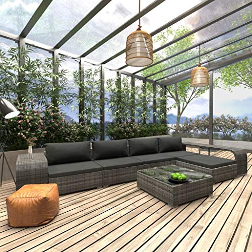 SKM Set Divani da Giardino 8 pz con Cuscini in Polyrattan Grigio (66.85kg)