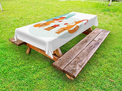 ABAKUHAUS Forest Friends Tovaglia da Esterno, Felice Volpi Inverno, Tovaglia da Picnic Lavabile Decorativa, 145 cm x 210 cm, Multicolore