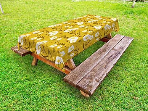 ABAKUHAUS Hawaii Tovaglia da Esterno, Flower Spring Blossom, Tovaglia da Picnic Lavabile Decorativa, 145 cm x 265 cm, Terra Giallo Umber