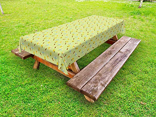 ABAKUHAUS Insetti Tovaglia da Esterno, Dragonfly Beetle Farfalla, Tovaglia da Picnic Lavabile Decorativa, 145 cm x 210 cm, Pale Green Multicolor