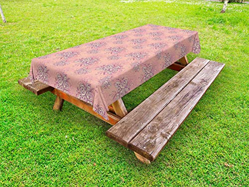 ABAKUHAUS Floreale Tovaglia da Esterno, Garden Bouquet Fiore Rosa, Tovaglia da Picnic Lavabile Decorativa, 145 cm x 305 cm, Mauve Taupe e Guscio d'uovo