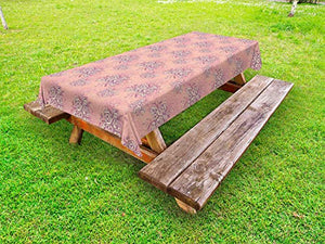 ABAKUHAUS Floreale Tovaglia da Esterno, Garden Bouquet Fiore Rosa, Tovaglia da Picnic Lavabile Decorativa, 145 cm x 305 cm, Mauve Taupe e Guscio d'uovo