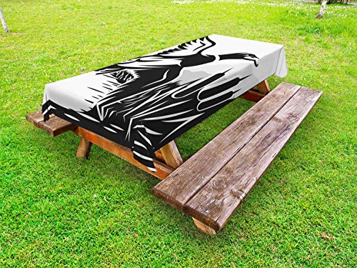 ABAKUHAUS la Caccia alle Anatre Tovaglia da Esterno, Monocromatico Graphics, Tovaglia da Picnic Lavabile Decorativa, 145 cm x 265 cm, Charcoal Grey And White
