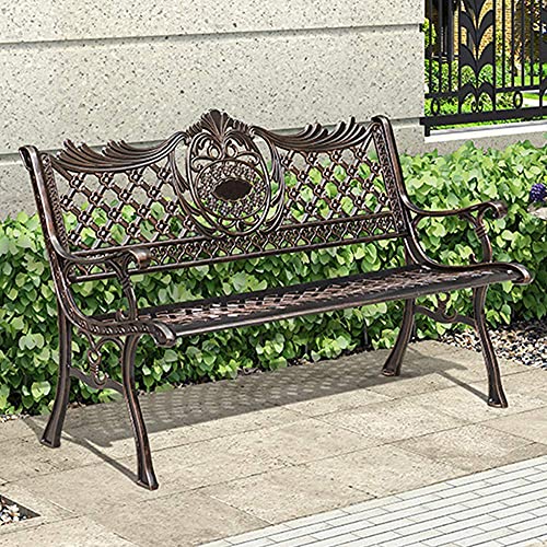 Panchina per terrazza del parco Panchina per il tempo libero all'aperto, Panchina da giardino retrò in alluminio pressofuso resistente alle intemperie, Panchine da giardino decorative nel cortile e