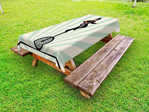 ABAKUHAUS Retro Tovaglia da Esterno, Citrus Uomo sulla monoruota Art, Tovaglia da Picnic Lavabile Decorativa, 145 cm x 305 cm, Guscio d'uovo Pale Green