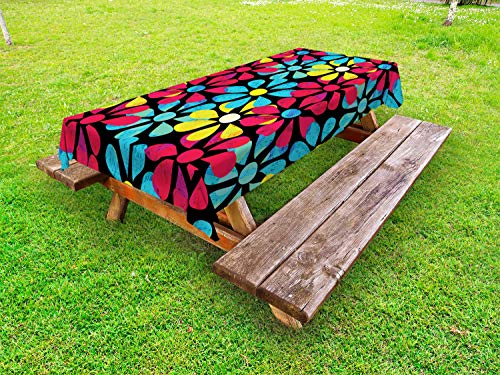 ABAKUHAUS Floreale Tovaglia da Esterno, Grafiche Fiori variopinti, Tovaglia da Picnic Lavabile Decorativa, 145 cm x 265 cm, Carbonella Gray e Multicolore