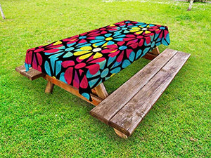 ABAKUHAUS Floreale Tovaglia da Esterno, Grafiche Fiori variopinti, Tovaglia da Picnic Lavabile Decorativa, 145 cm x 265 cm, Carbonella Gray e Multicolore