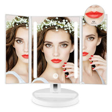 Auxmir Specchio Trucco con Luci, Specchio da Tavolo con Ingranditore 1X/10X, Luminosità Regolabile a Touch Screen,180° Girevole, Ideale Trucco, la Cura del Viso, Rasatura