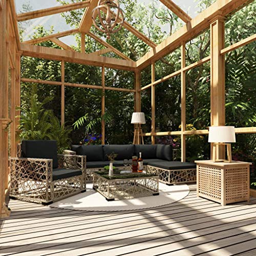 SKM Set Divani da Giardino 10 pz con Cuscini in Polyrattan Grigio D