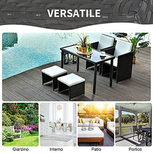 Outsunny Set Mobili da Giardino Rattan 5 Pezzi Tavolo 2 Sedie 2 Poggiapiedi con Cuscini Combinabili a Rettangolo