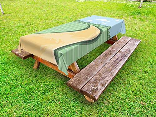 ABAKUHAUS Golf Scene da Golf Tovaglia da Esterno, Bandiera Hole Road, Tovaglia da Picnic Lavabile Decorativa, 145 cm x 210 cm, Multicolore