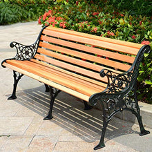 Panca per terrazza da giardino 3 posti da esterno, Sedile a doghe resistente alle intemperie con schienale e braccioli, Panchina in legno massello con struttura in ghisa per mobili da esterno