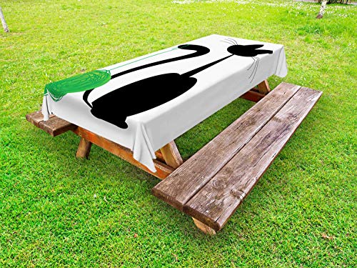 ABAKUHAUS Gatto e Topo Tovaglia da Esterno, Playful Palla Strings, Tovaglia da Picnic Lavabile Decorativa, 145 cm x 210 cm, Charcoal Grey e Verde
