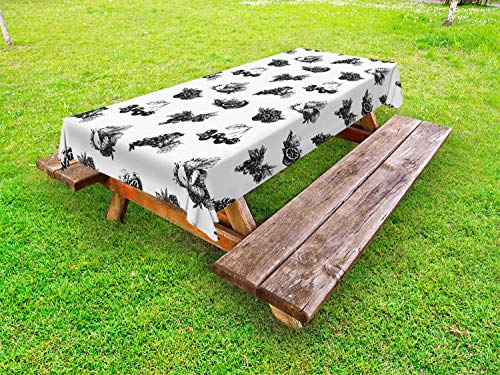 ABAKUHAUS Frutta di Arte Tovaglia da Esterno, Arancione UVA Fragola, Tovaglia da Picnic Lavabile Decorativa, 145 cm x 210 cm, Charcoal Grey Bianco