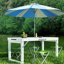Tavolo da picnic all'aperto Tavolo temporaneo promozionale Beach Piegatura Piccola Tavolo da campeggio da campeggio da 1,2 m Tavolo da pranzo rettangolare con piccoli fori per ombrelli Oxford Sgabello