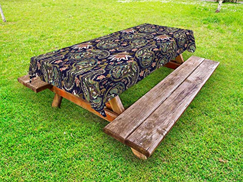ABAKUHAUS giacobino Tovaglia da Esterno, Paisley, Tovaglia da Picnic Lavabile Decorativa, 145 cm x 305 cm, Indigo Multicolor