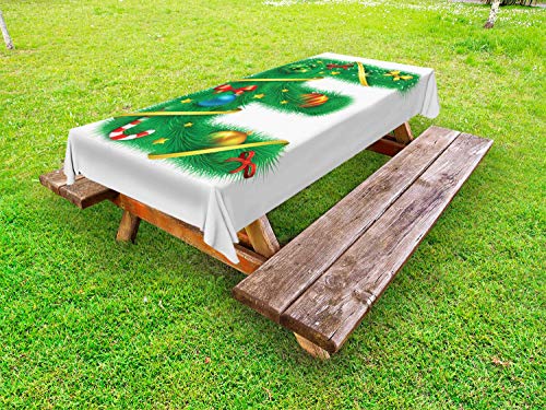 ABAKUHAUS Christmas Alphabet Tovaglia da Esterno, E Lettera Motif, Tovaglia da Picnic Lavabile Decorativa, 145 cm x 305 cm, Bianco Verde