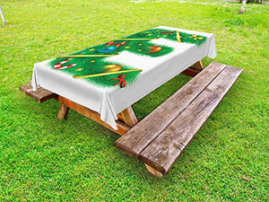 ABAKUHAUS Christmas Alphabet Tovaglia da Esterno, E Lettera Motif, Tovaglia da Picnic Lavabile Decorativa, 145 cm x 305 cm, Bianco Verde