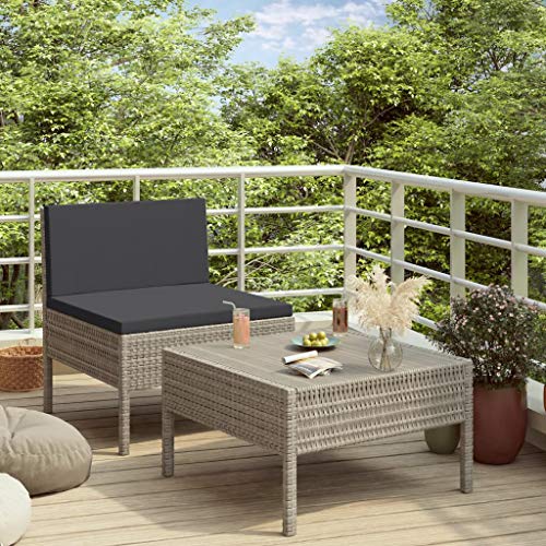 SKM Set Divani da Giardino 2 pz con Cuscini in Polyrattan Grigio (11.5kg)