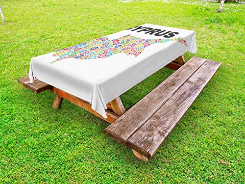 ABAKUHAUS Cipro Tovaglia da Esterno, Terra Formata di Ruote dentate, Tovaglia da Picnic Lavabile Decorativa, 145 cm x 265 cm, Bianco e Multicolore