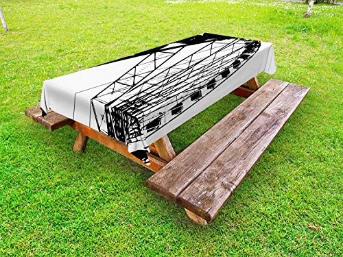 ABAKUHAUS Ruota panoramica Tovaglia da Esterno, Primo Piano della Fiera di Divertimento, Tovaglia da Picnic Lavabile Decorativa, 145 cm x 210 cm, Charcoal Grey Bianco