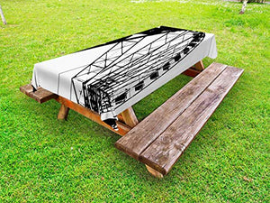 ABAKUHAUS Ruota panoramica Tovaglia da Esterno, Primo Piano della Fiera di Divertimento, Tovaglia da Picnic Lavabile Decorativa, 145 cm x 210 cm, Charcoal Grey Bianco